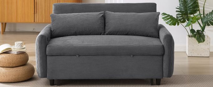 57.48" Pull-out Sofa Bed Convertible Couch 2 Seat Loveseat Sofa Modern Sleeper Sofa with Two Throw Pillows and USB Ports for Living Room