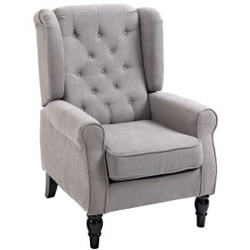 Fabric Accent Chair, Button Tufted Armchair, Upholstered Modern Living Room Chair, Wingback Chair with Wood Legs, Rolled Arms