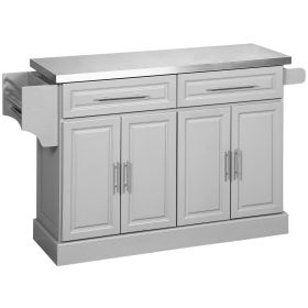 Rolling Kitchen Island with Storage and Stainless Steel Top, Kitchen Trolley with Drawers, Cabinets, Towel Rack