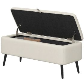 40" Ottoman with Storage, Linen Upholstered Storage Ottoman Bench with Steel Legs for Living Room, Bedroom Cream White