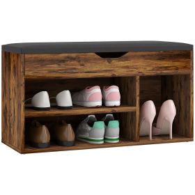 Shoe Bench Entryway Storage Rack with Padded Cushion, Hidden Storage for Hallway, Living Room, Rustic Brown