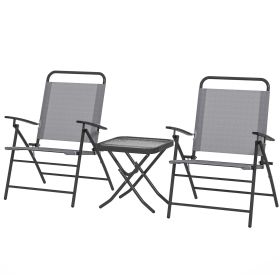 Folding Bistro Set, Small Patio Set with Back Adjustable Chairs and Glass Top Table for Garden, Balcony, Porch, Grey
