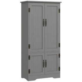 4-Door Storage Cabinet Multi-Storey Large Space Pantry with Adjustable Shelves Grey