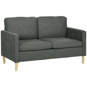 56" 2 Seat Sofa, Modern Love Seats Furniture, Upholstered 2 Seater Couch with Side Pockets, Solid Steel Frame, Grey
