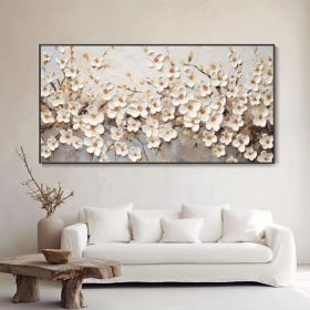Spring Blooming Pear Hand Painted Blossom Landscape Oil Painting Hand Heavy Textured White Floral Art Modern Elegant Home Wall Decor Customizable (Style: 01, size: 120x240cm)