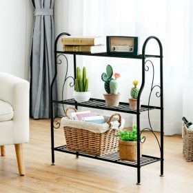 3-Tier Scrollwork Designed Metal Plant Stand (Color: Black)